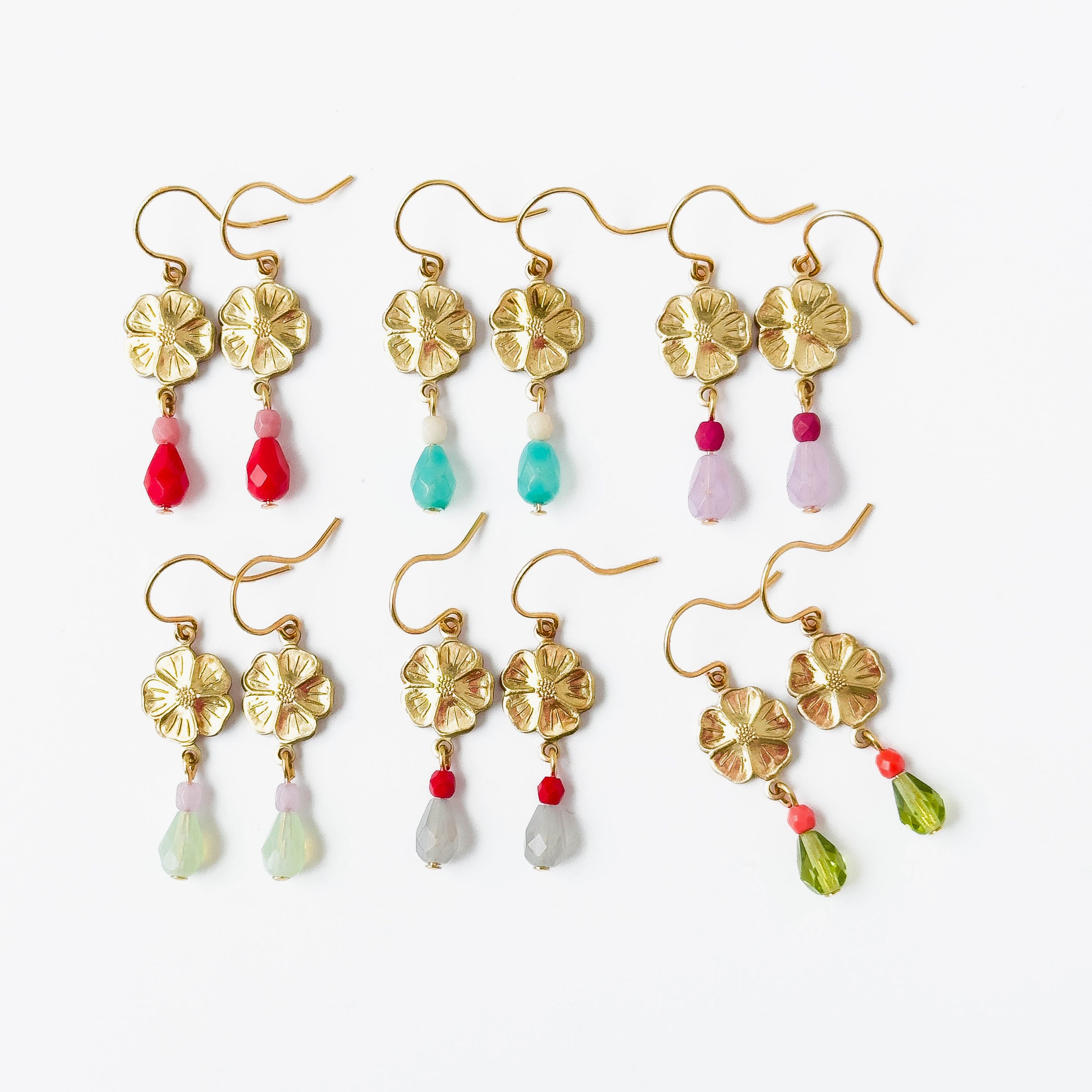 Small Flower Earrings With Beads
