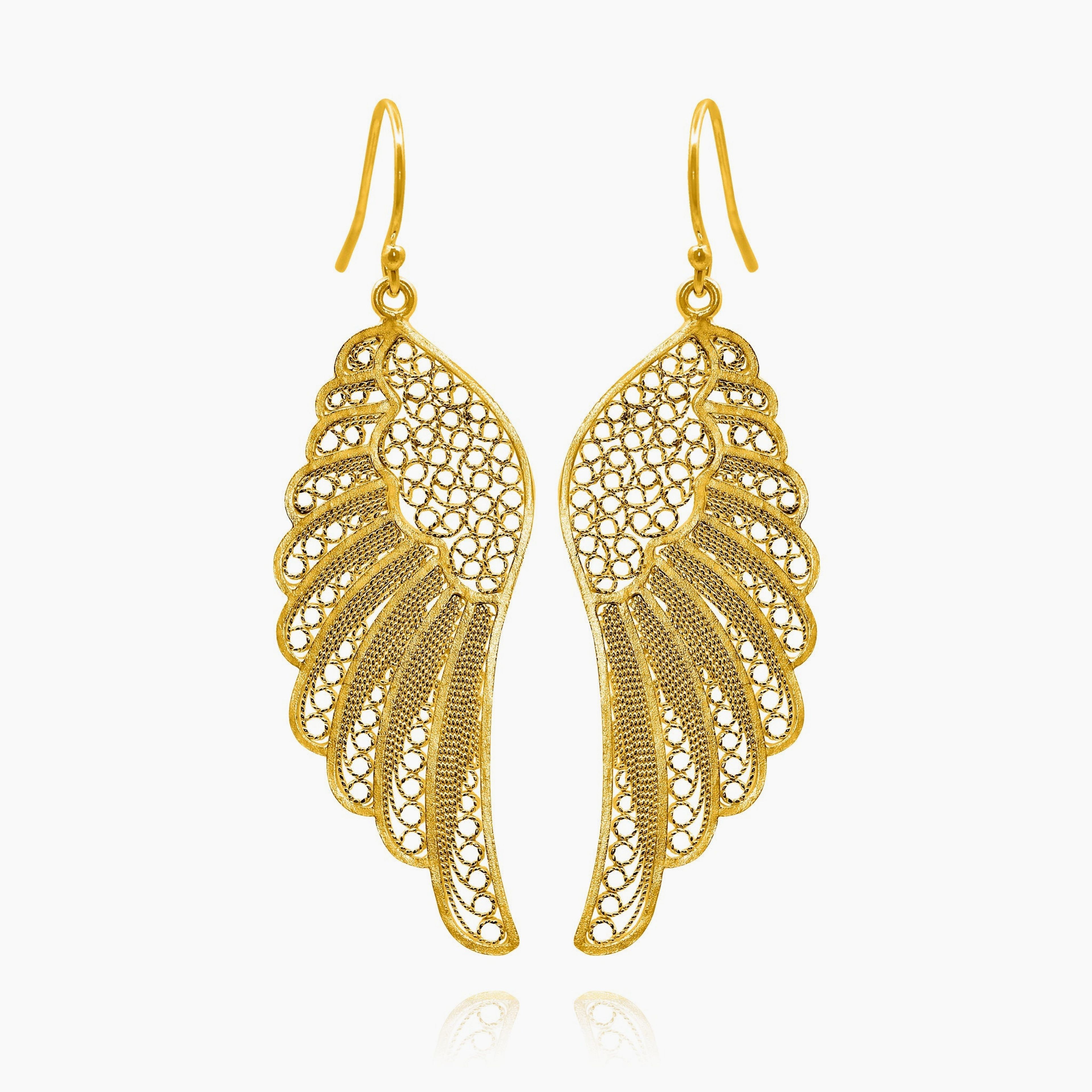 Angel Gold Large Wings Earrings Filigree