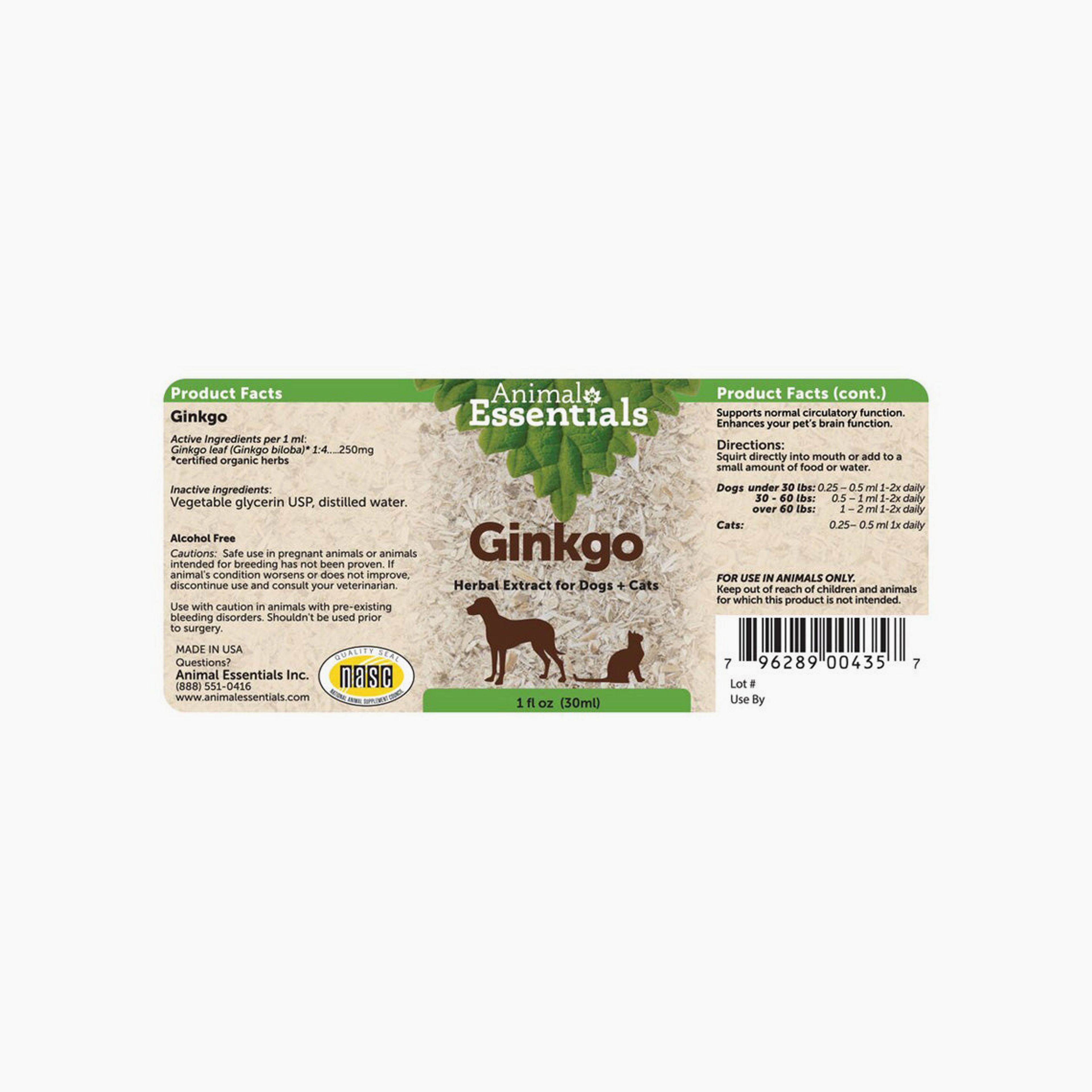 Animal Essentials Ginkgo Liquid Herbal Extract for Dogs & Cats