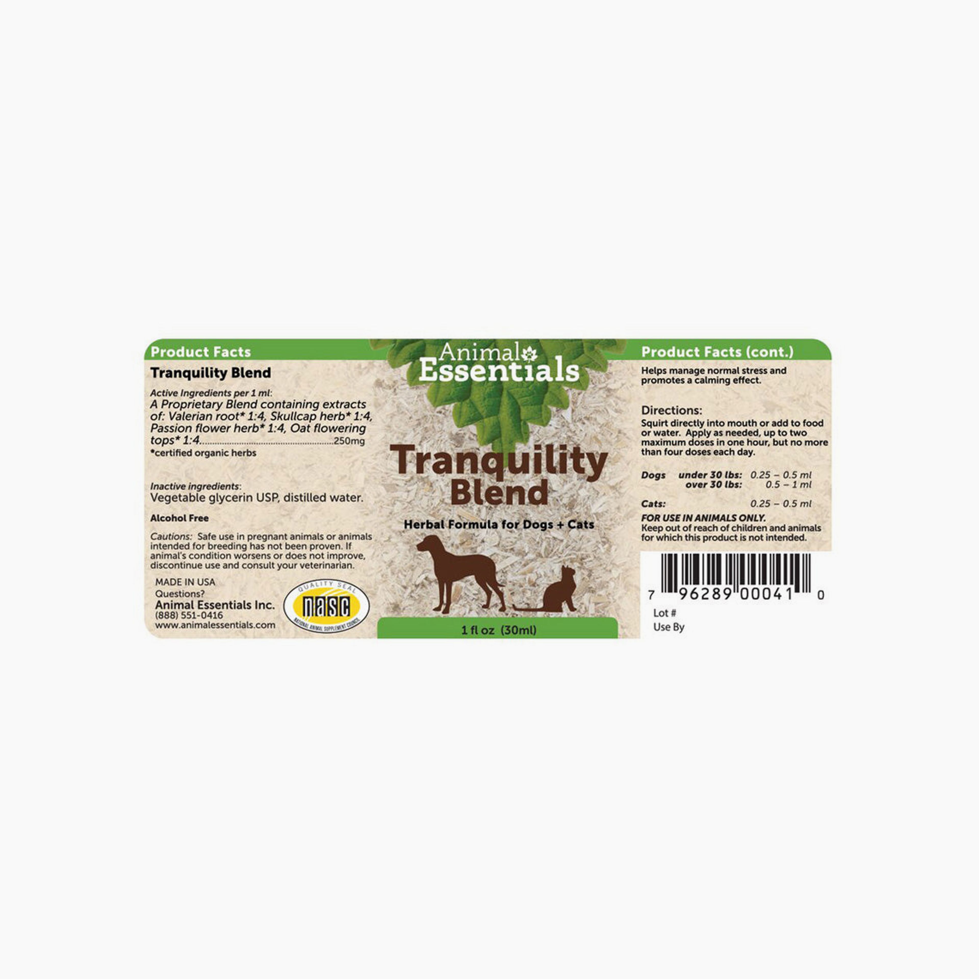 Animal Essentials Tranquility Blend Anxiety Herbal Liquid Formula for Dogs & Cats