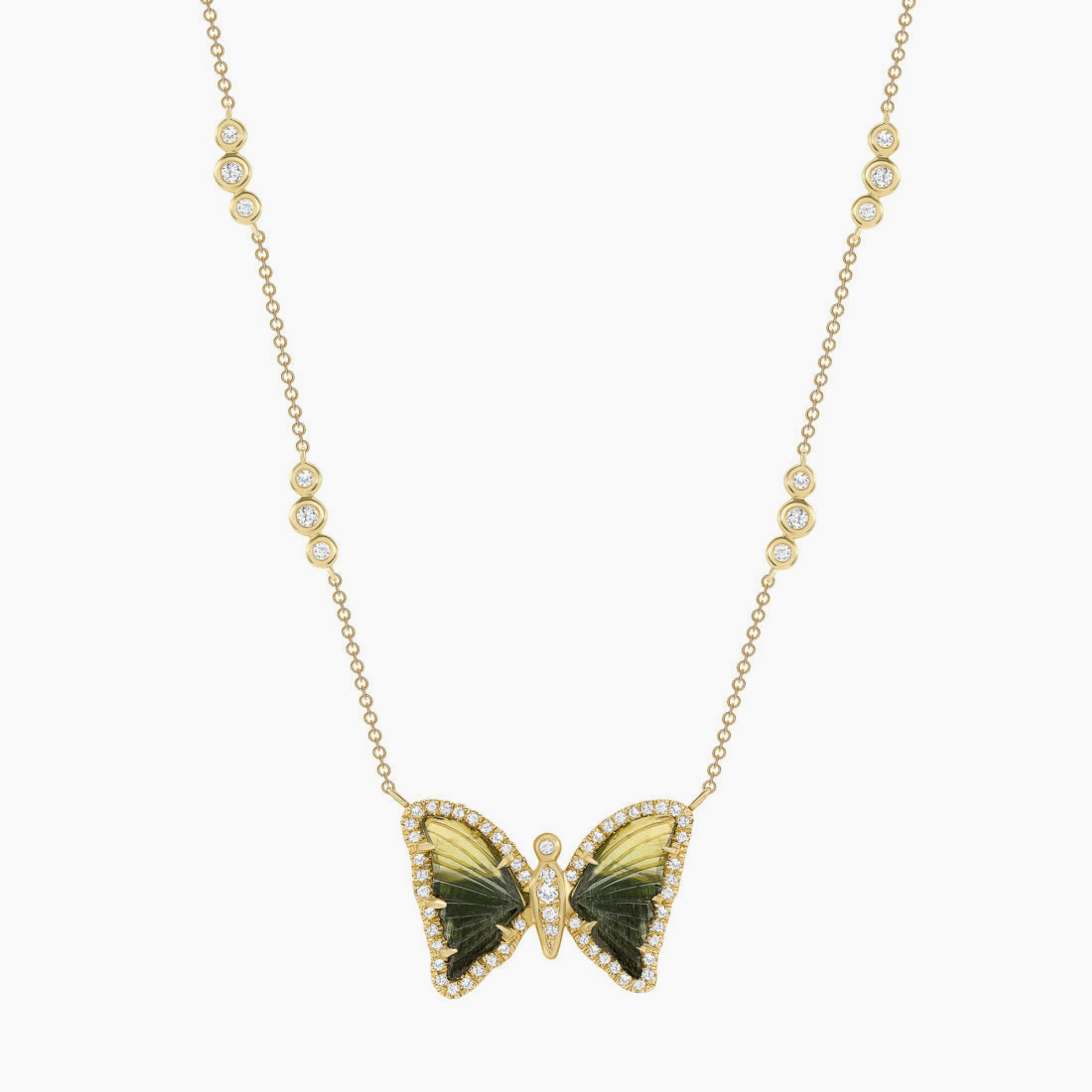 Tourmaline and Diamond Butterfly Pendant