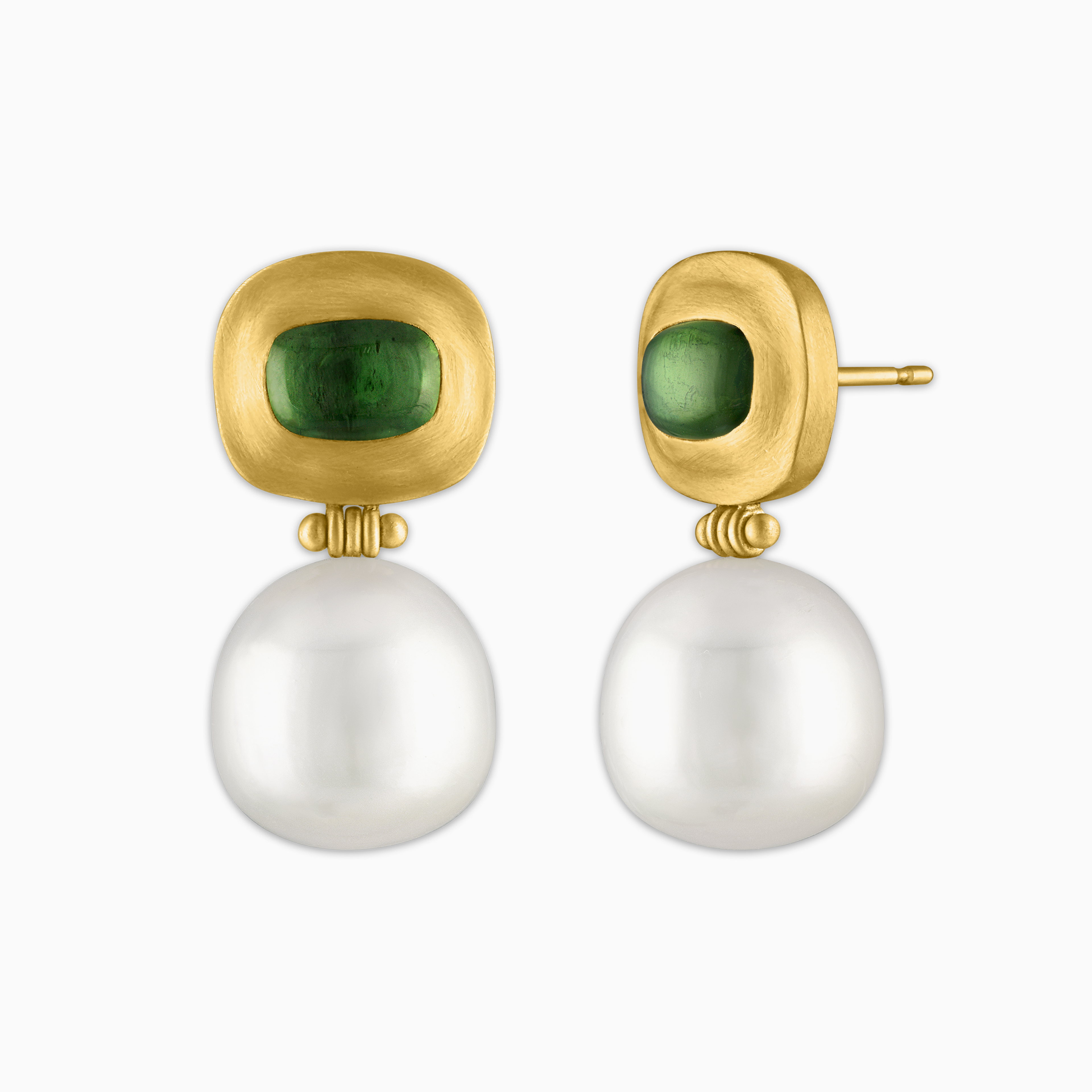 Green Tourmaline and South Sea Pearl Masona Hinge Earrings