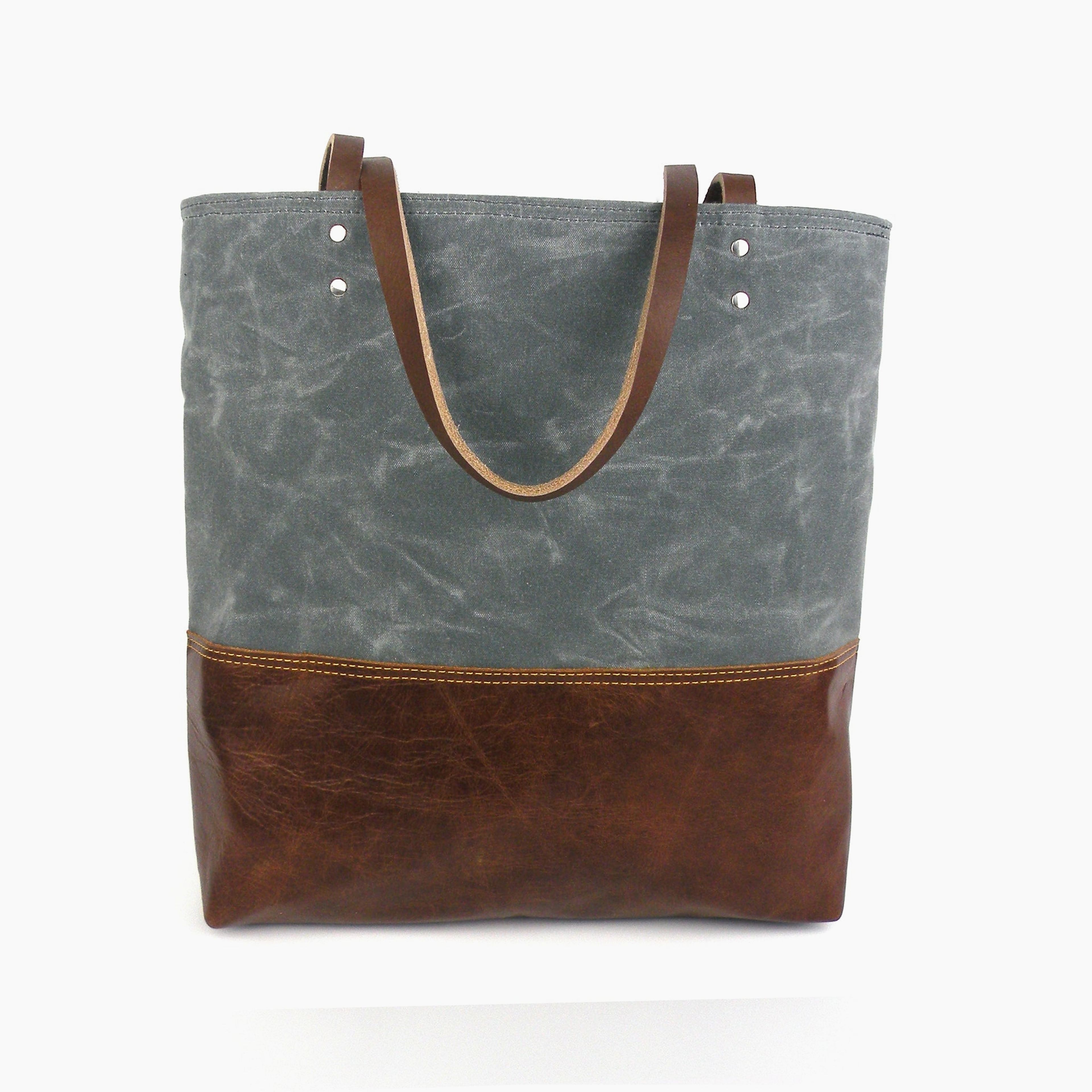 Urban Tote in Charcoal Grey Waxed Canvas and Distressed Leather
