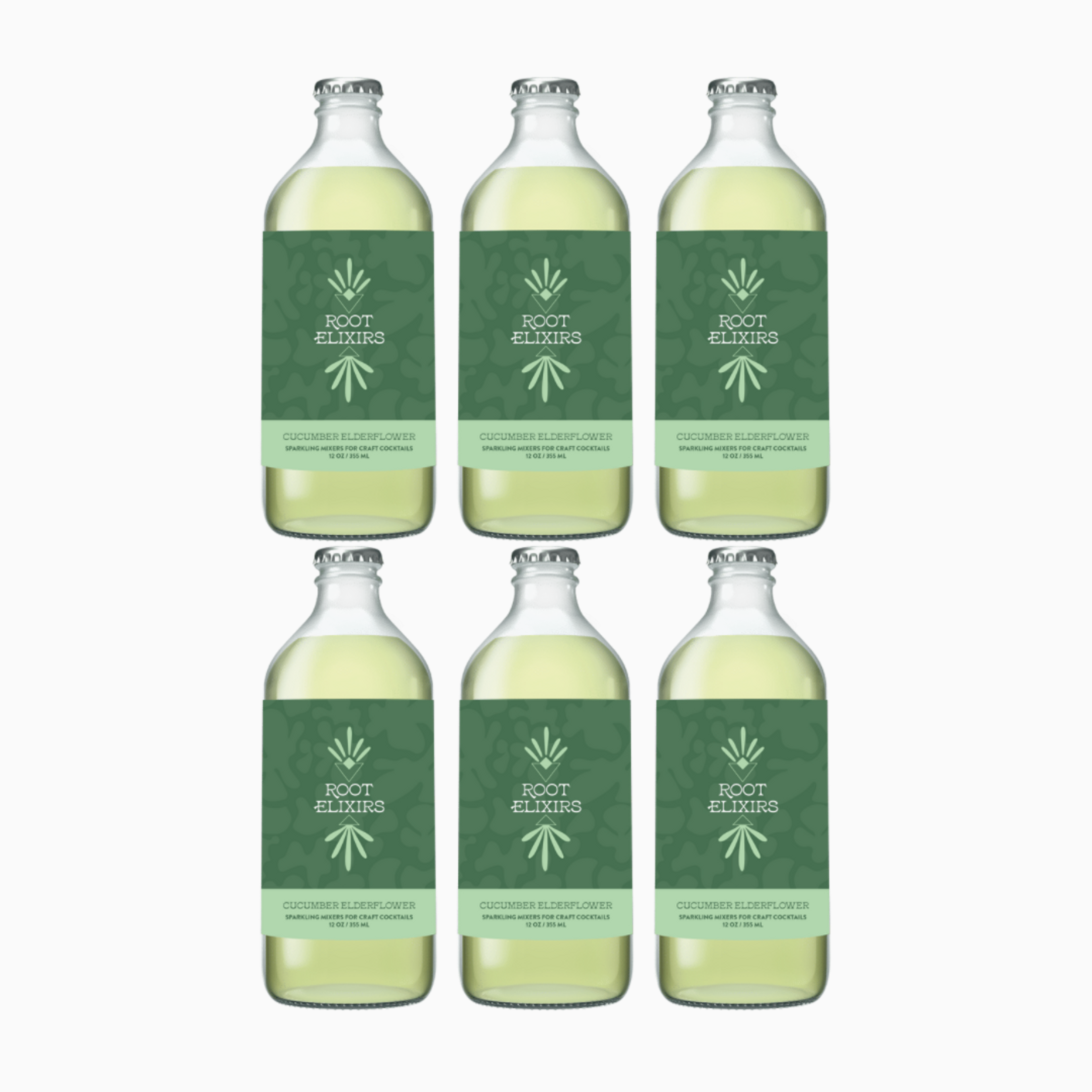 6 Bottles Root Elixirs Sparkling Cucumber Elderflower Premium Cocktail Mixer 12 oz
