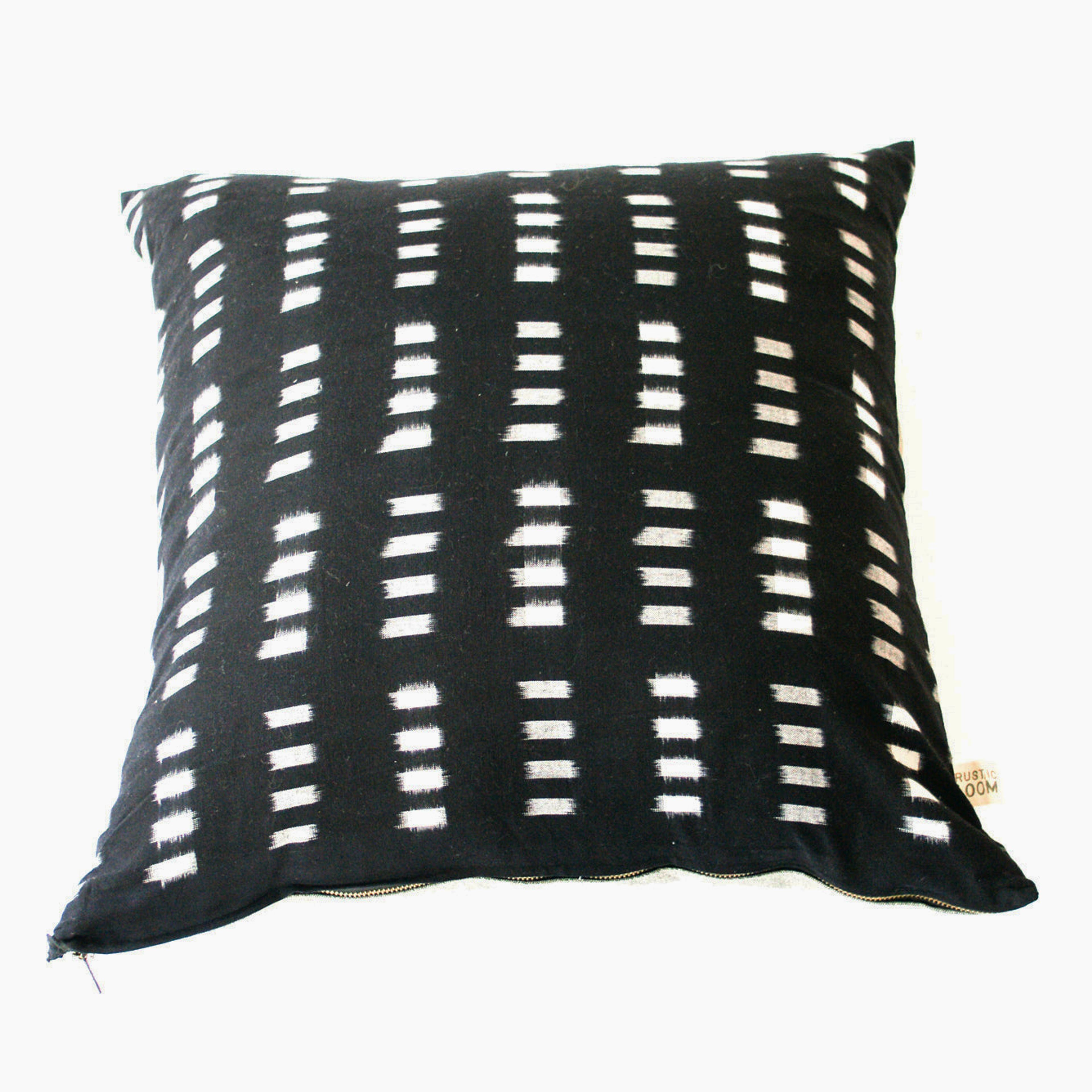 Black Grey Check Cotton Ikat Square Pillow 22 x 22
