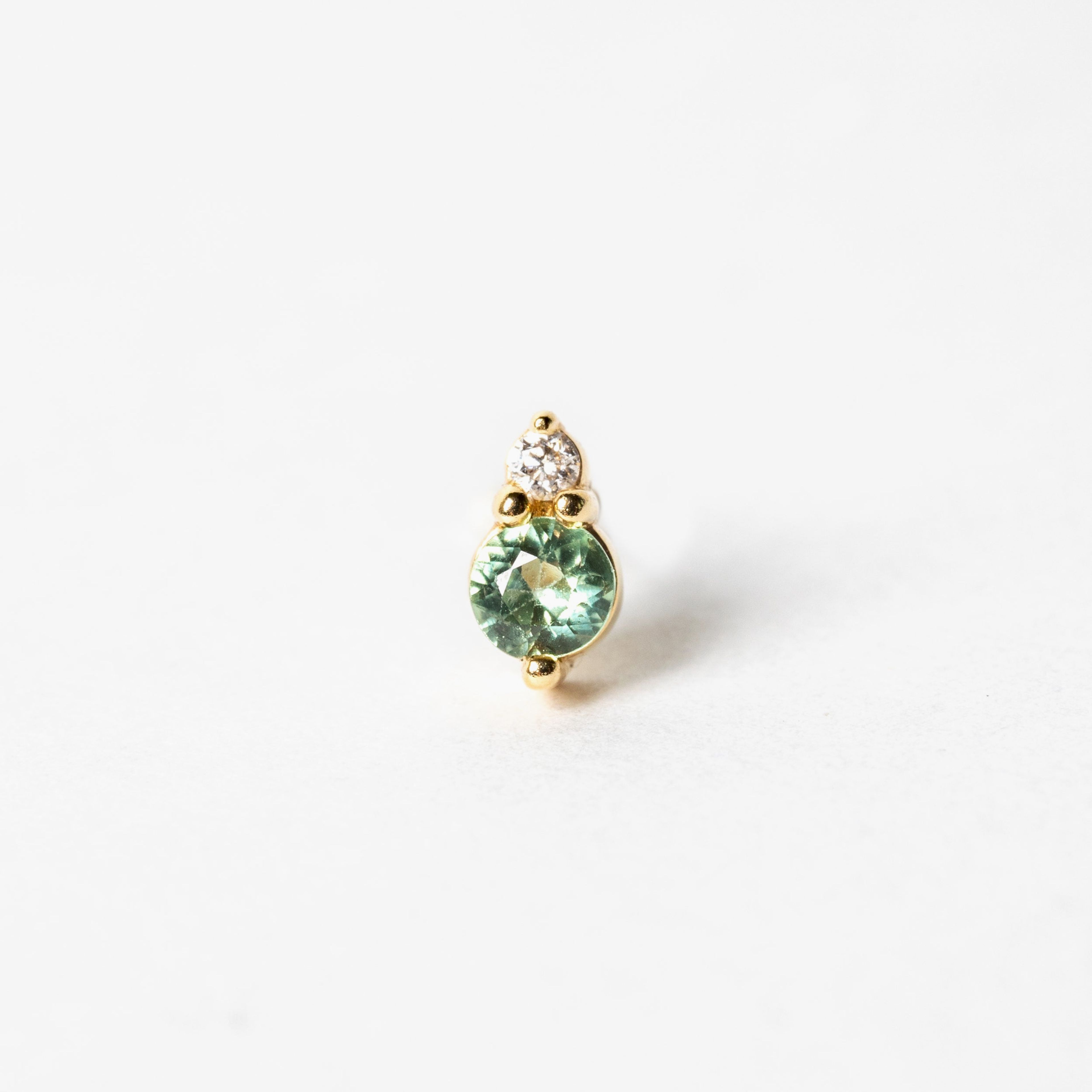 Green Sapphire and Diamond Stud