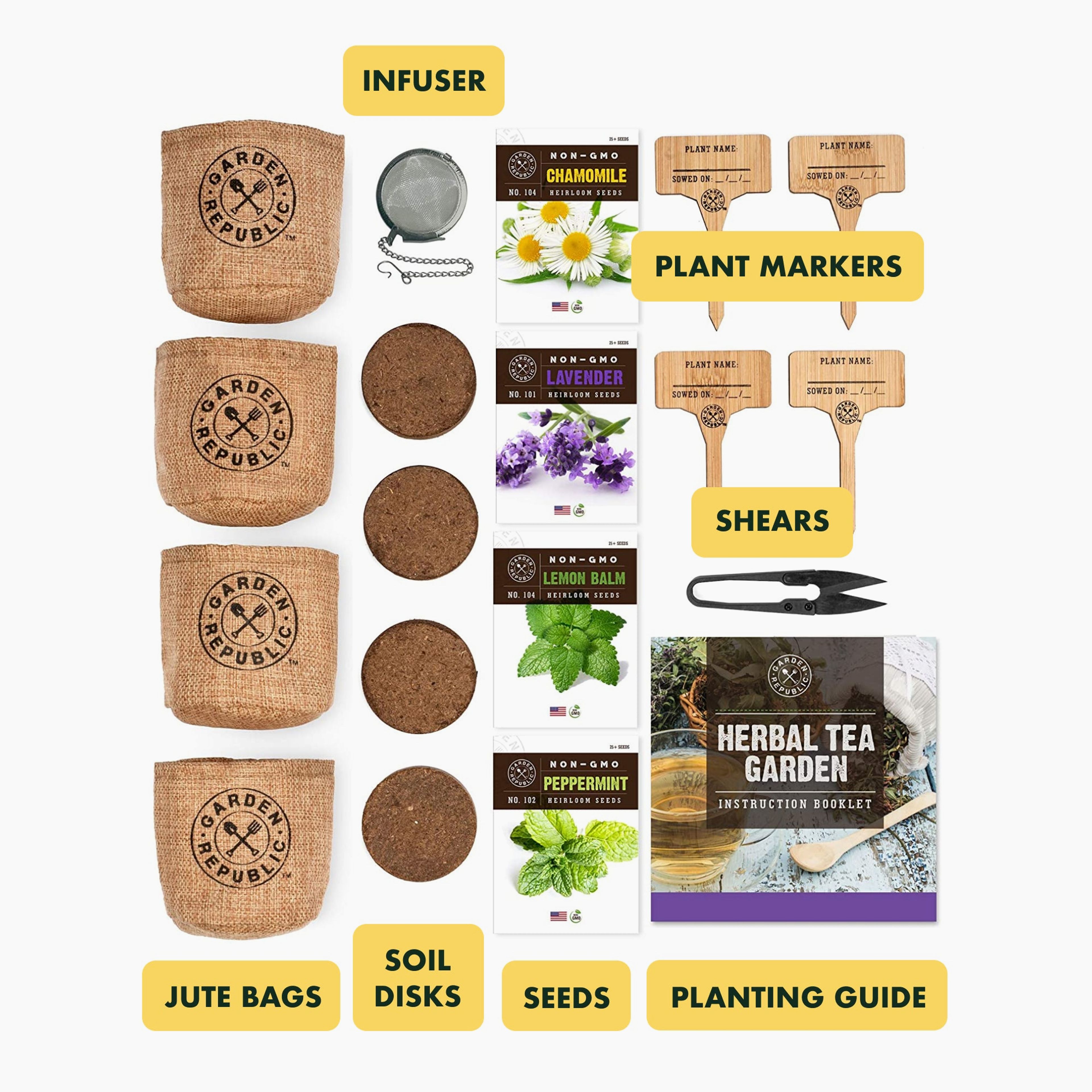 Herbal Tea Garden Starter Kit - Non-GMO, Heirloom Variety Seeds