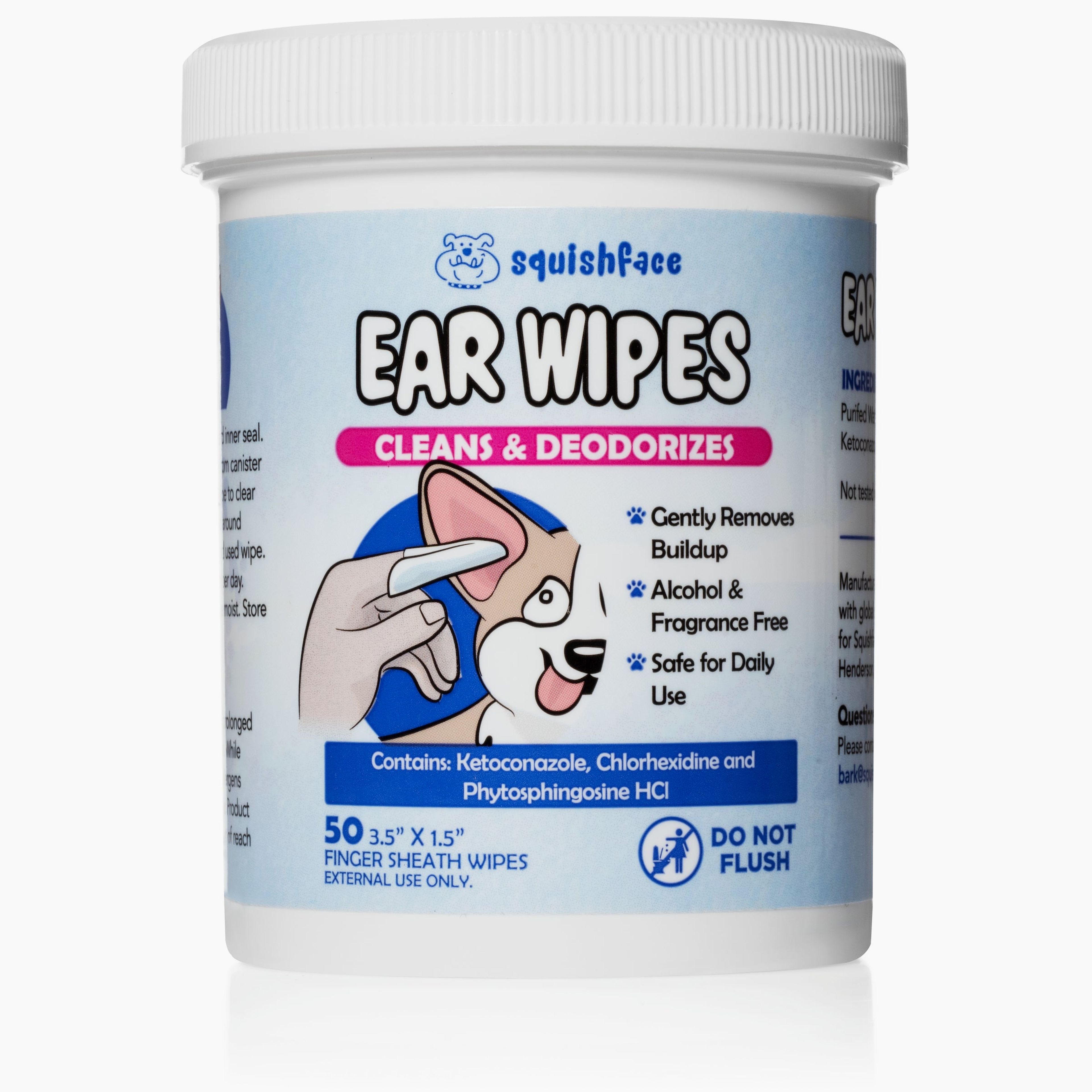 Squishface Ear Wipes - Dog Ear Cleaner Finger Wipes for Itchiness & Odor Control