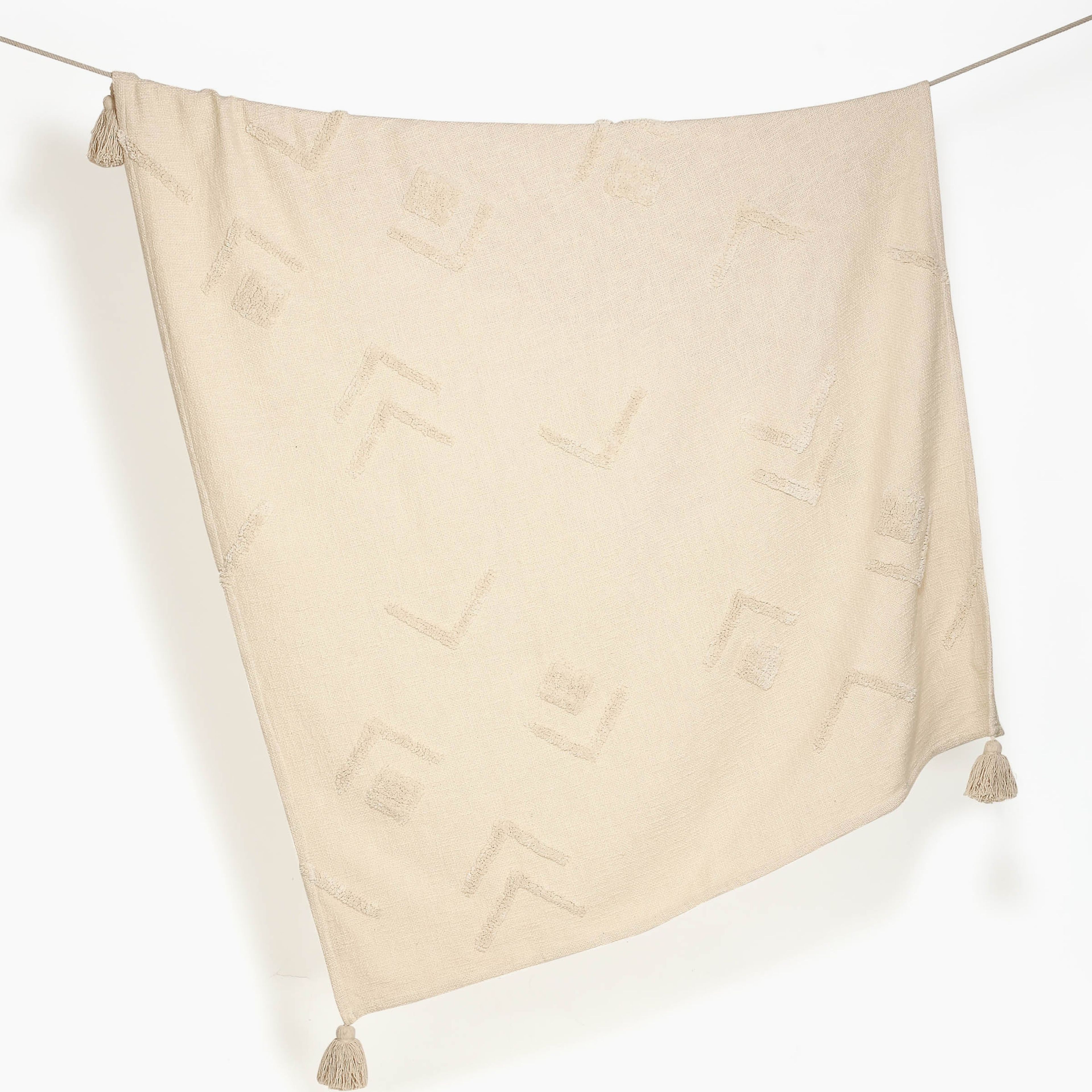 Winter Handmade Boho Throw Blanket, Off White  - 50x60