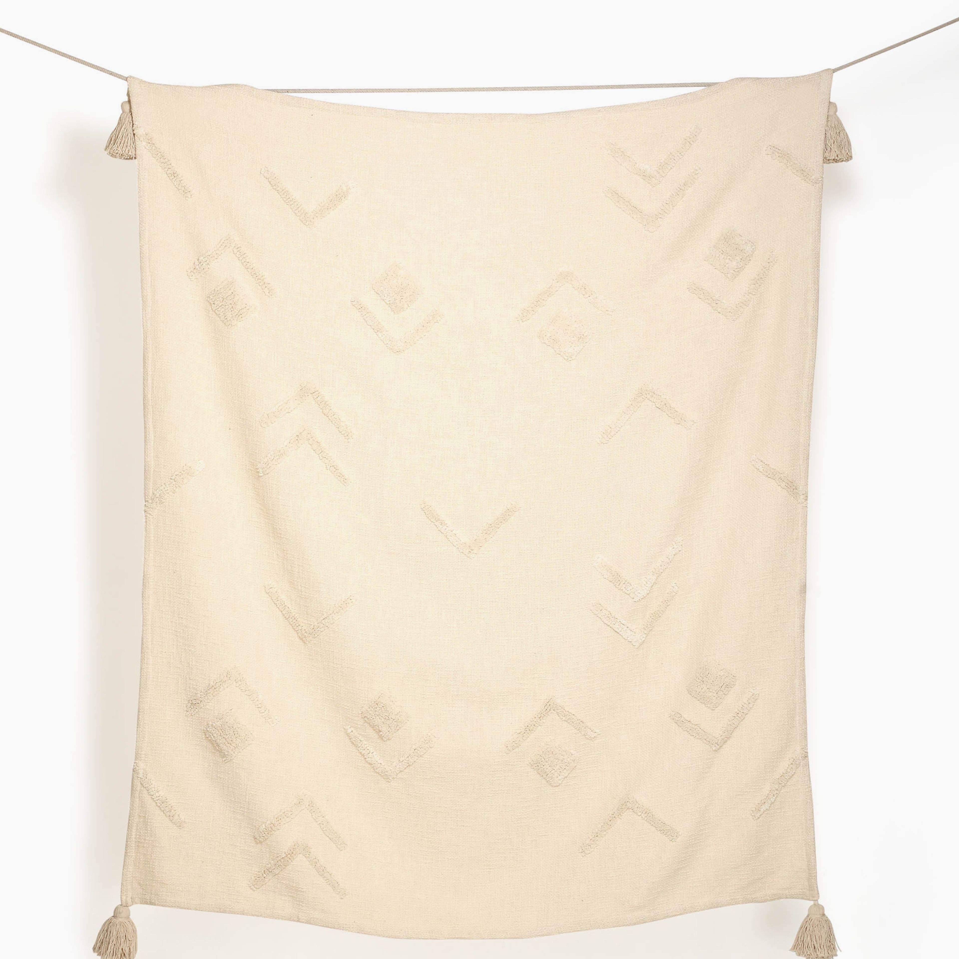 Winter Handmade Boho Throw Blanket, Off White  - 50x60