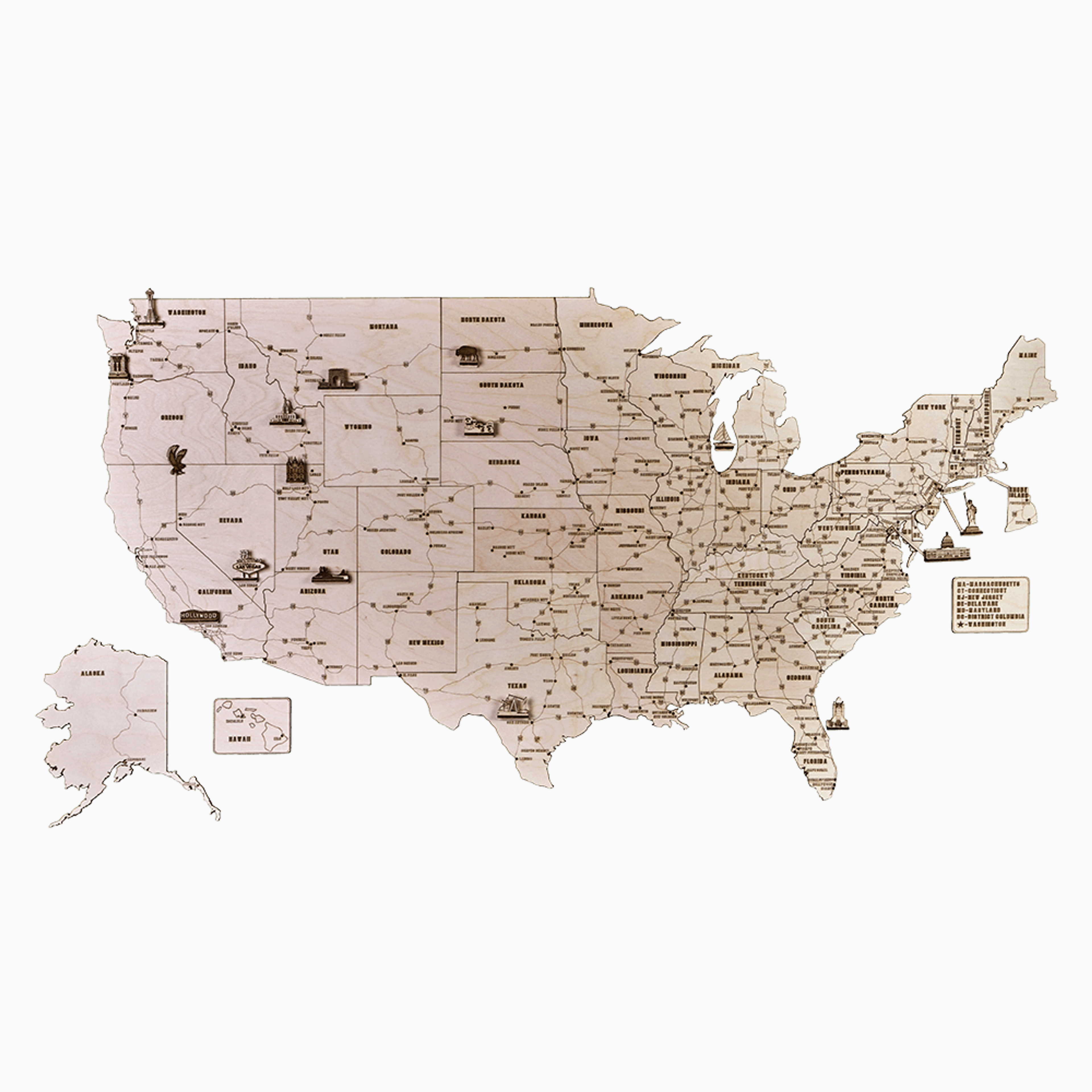 USA Wooden Map