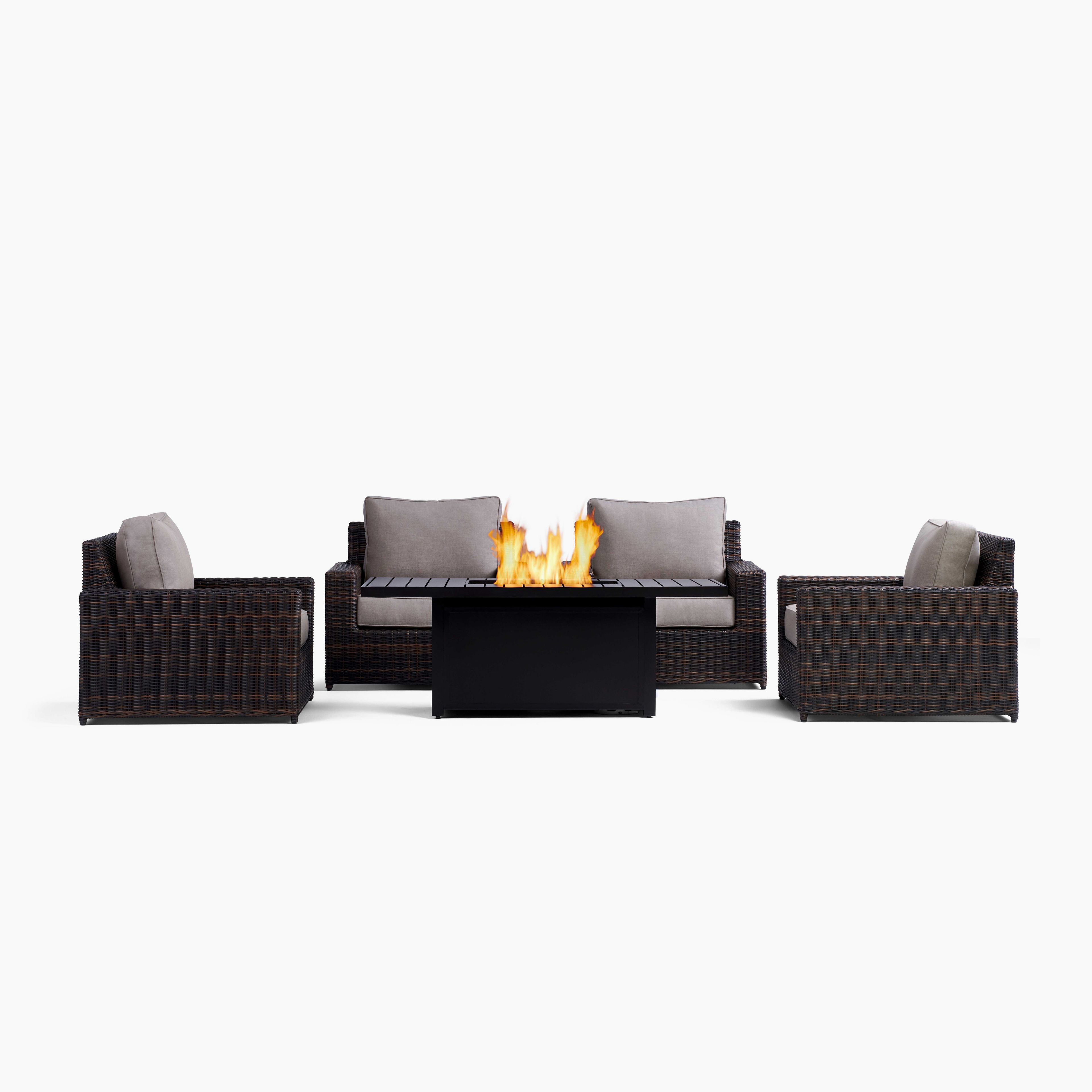 Langdon Outdoor Fire Pit Table Set with 4 Fixed Chairs