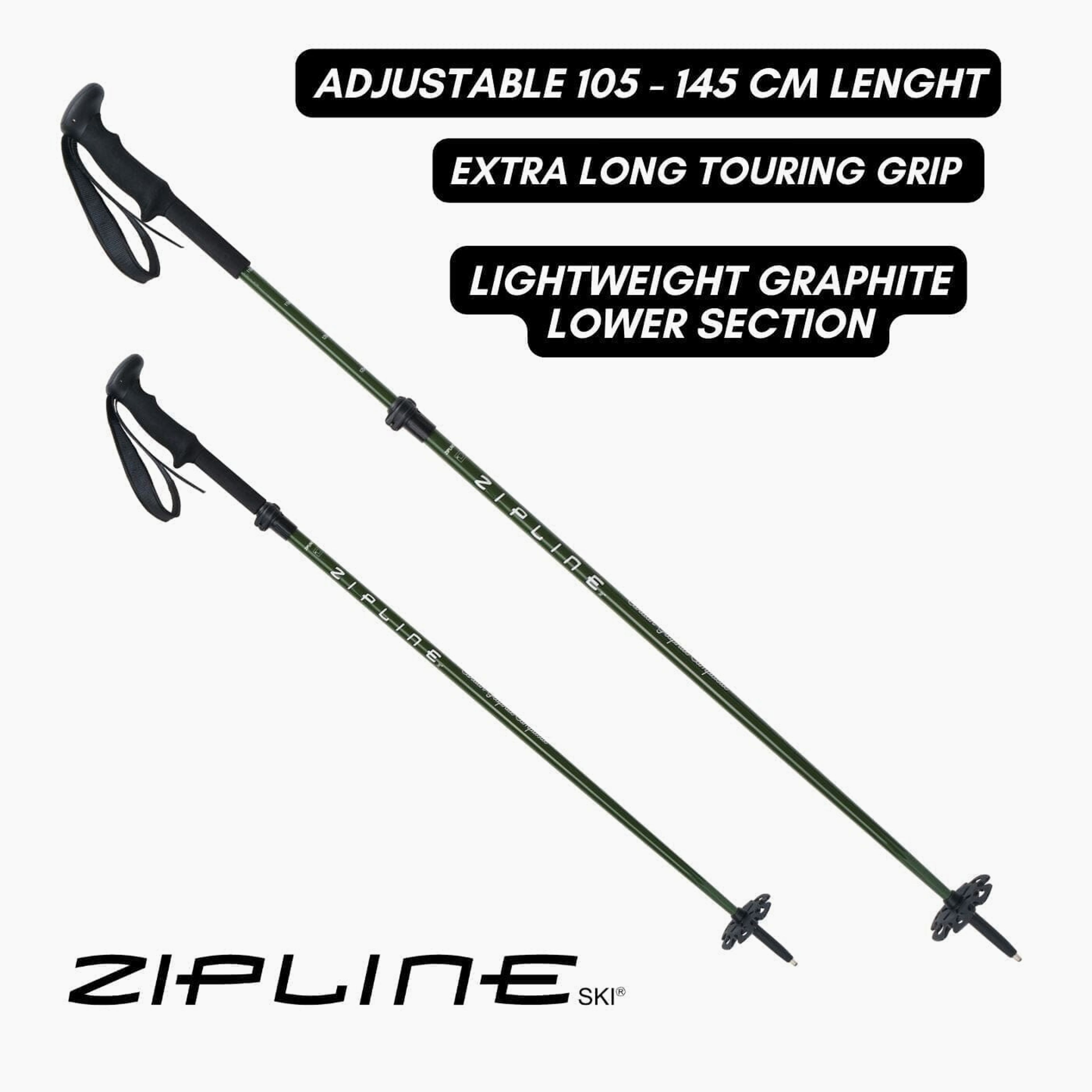 Touring Grip - MRDW Collection - Zipline Blurr EXT - Adjustable Graphite Composite Ski Poles
