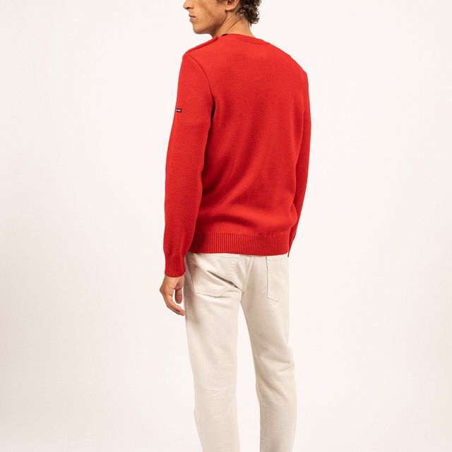 CANCALE - Wool Fisherman Sweater with Button Shoulder | Loose Fit (RED)