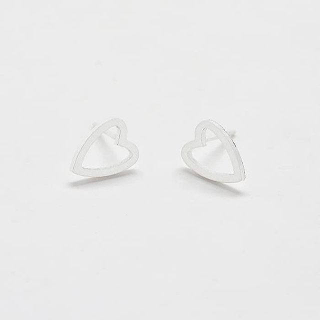 Silver Heart Outline Stud Earrings