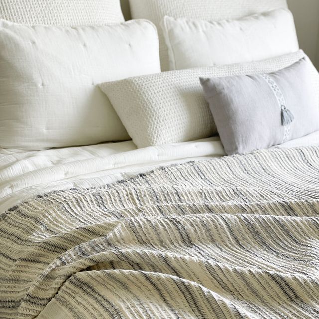 Luxe Crinkled Cotton Grey Stripe Throw with Fringe 60x80
