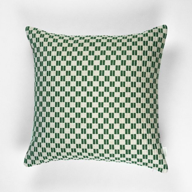 Checkered Brocade Pillow - Green & Cream