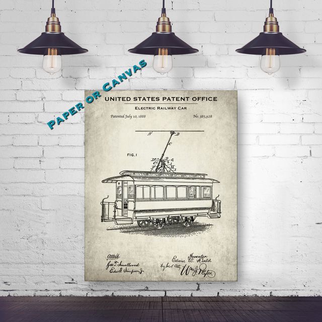 1888 Electric Railway Streetcar Patent Print