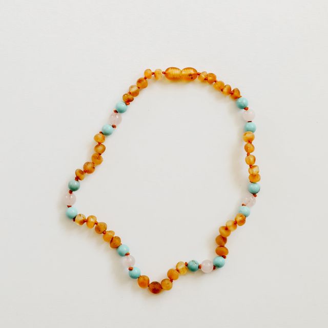 Raw Honey Baltic Amber and Natural Turquoise + Rose Quartz || Necklace
