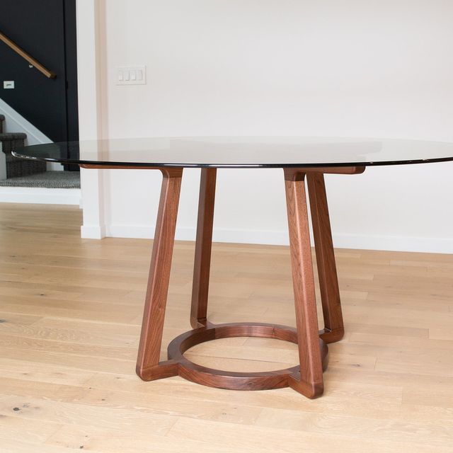Walnut & Glass Round Dining Table | Pedestal Table