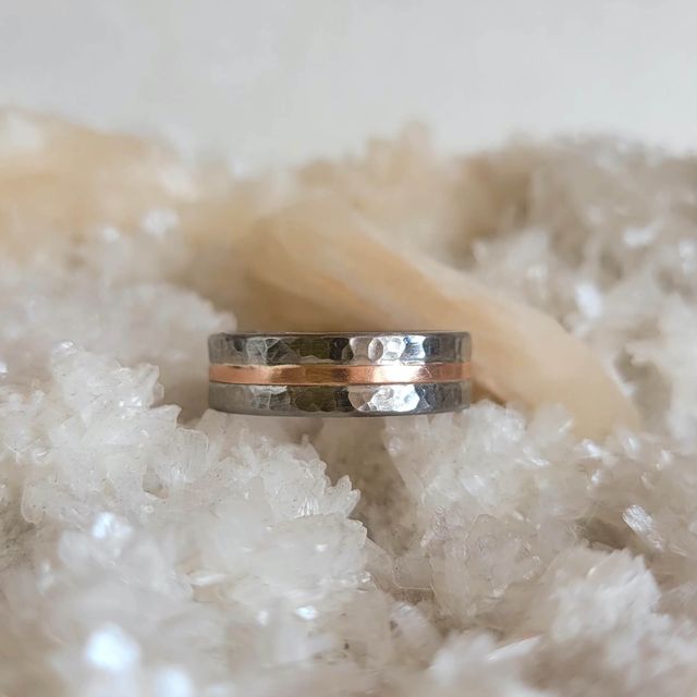6.5mm Band in Hammered Palladium and 14k Rose Gold