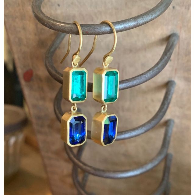 Double Drop Sapphire And Emerald Earrings