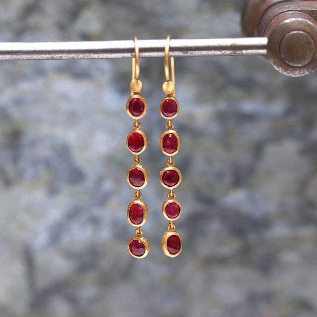 Five Stone Ruby Earrings