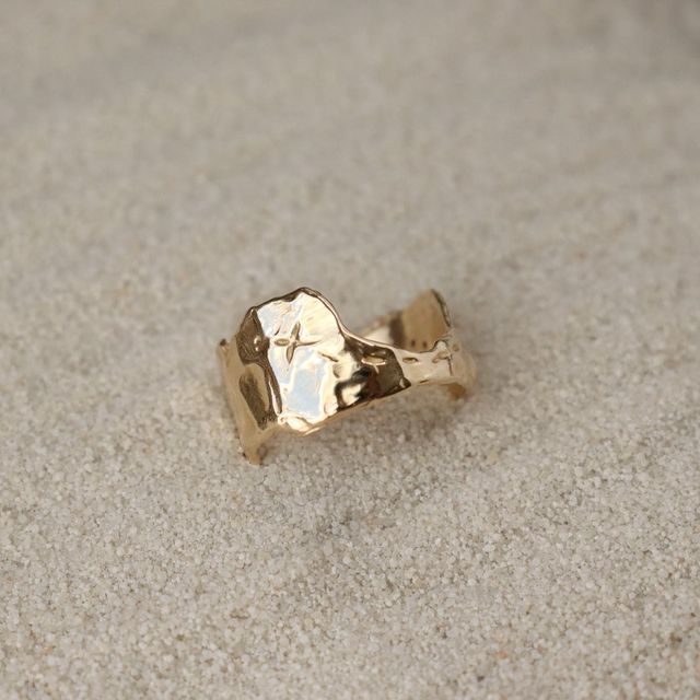 The Atlas | Wide Ring Band with Diamonds, 14k Gold