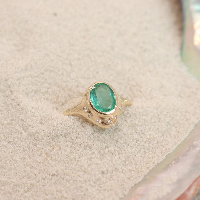 North Star Ring | Emerald and Diamonds, 14k Gold
