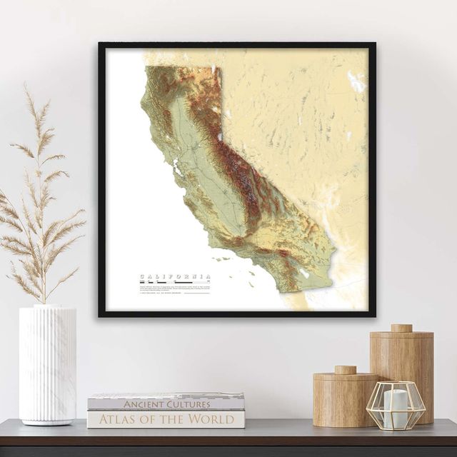 California Relief Map - Topographic Elevation Map with Shaded Relief