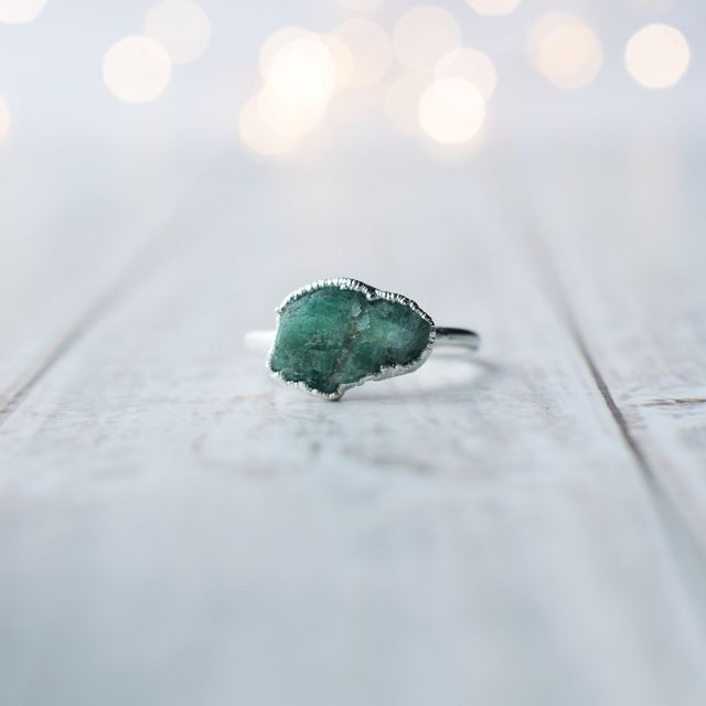 SALE Silver Emerald ring | Rough emerald ring