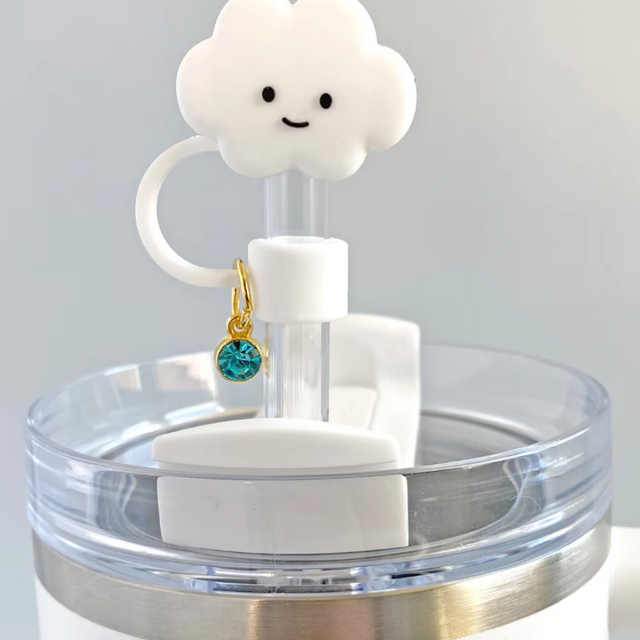 Cloud Straw Topper With Birth Stone Charm