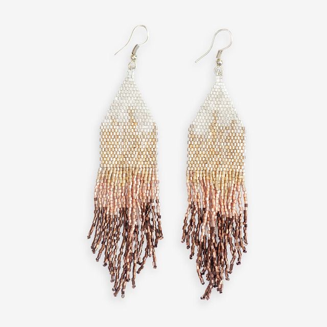 Claire Ombre Beaded Fringe Earrings Mixed Metallic
