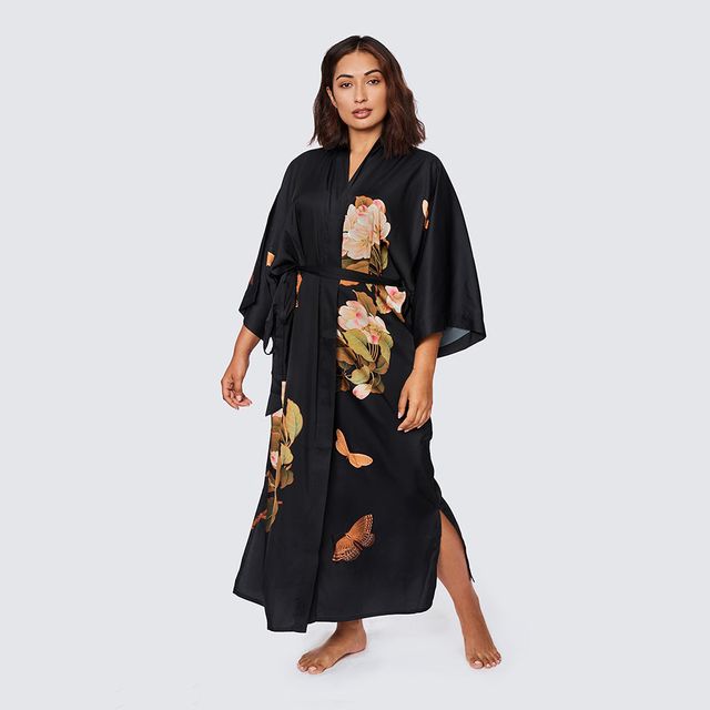 Peony & Butterfly Long Kimono Robe (Plus Size)