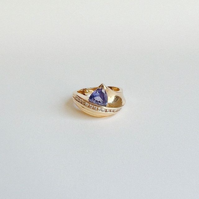 Vintage Trillion Tanzanite Pavé Diamond Ring