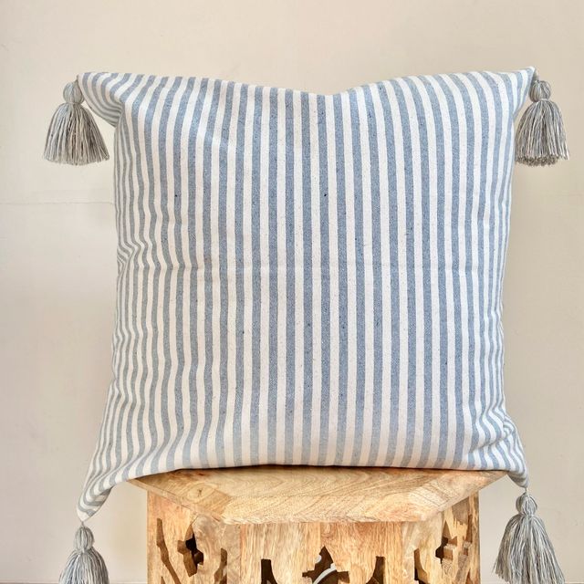 Coastal Style White and Blue Stipe Pillow Cover | COASTAL