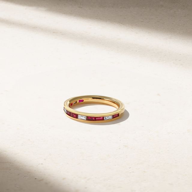 Baguette Ruby and Diamond Thread Ring