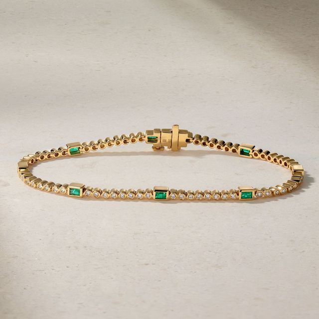 Classic Bezel Baguette Emerald and Round Diamond Tennis Bracelet