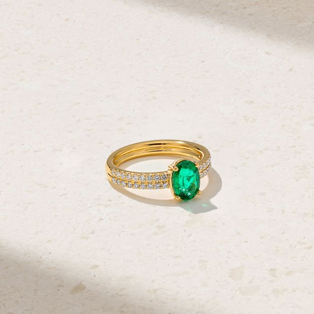 Stacked Band Emerald and Diamond Ring