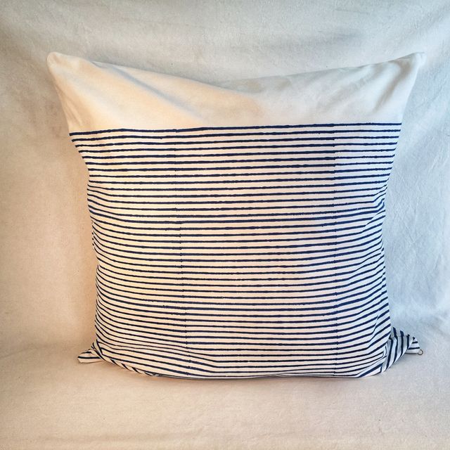 Block Print Breton Stripes 24" Square Pillow - Yves Klein Blue
