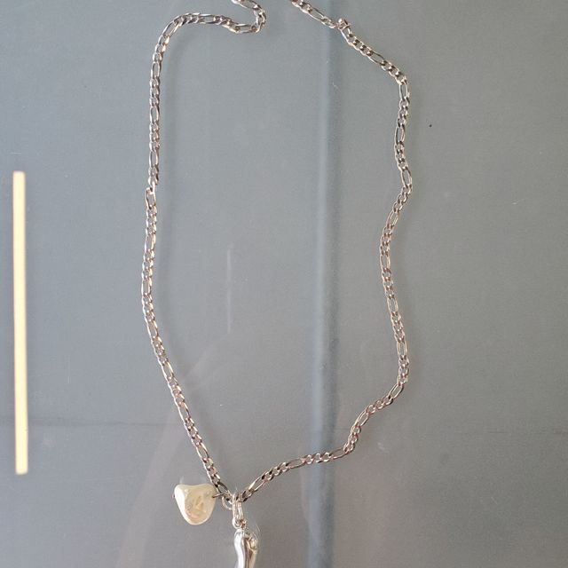 Sterling Figaro Link Chain Necklace with Horn and Pearl