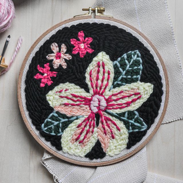 Black Floral Punch Needle Pattern