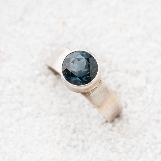 London Blue Topaz Round Ring on Tapered Band