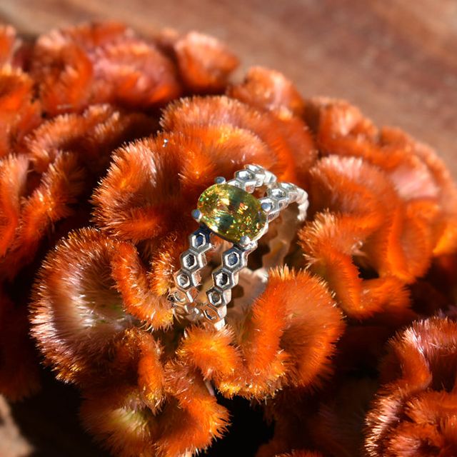 Sphene Two Band Honeycomb Ring