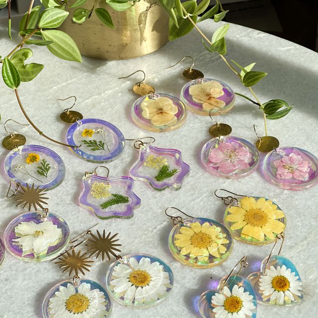 Iridescent Real Flower Earrings