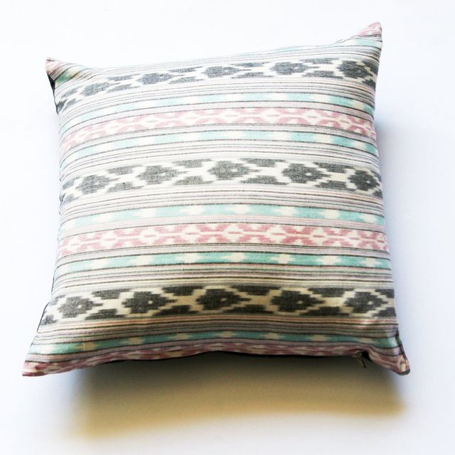 Pastel Pink and Blue Ikat Stripe Woven Square Pillow 20 x 20