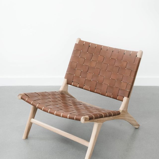 Woven Leather Lounge Chair - Saddle