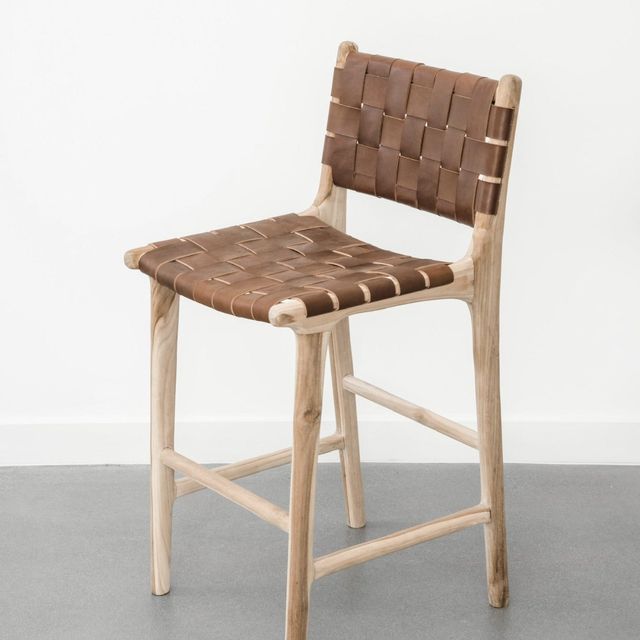 Woven Leather Counter Stool - Saddle