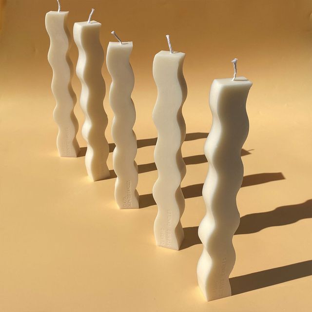 Wavy Pillar Candle - White