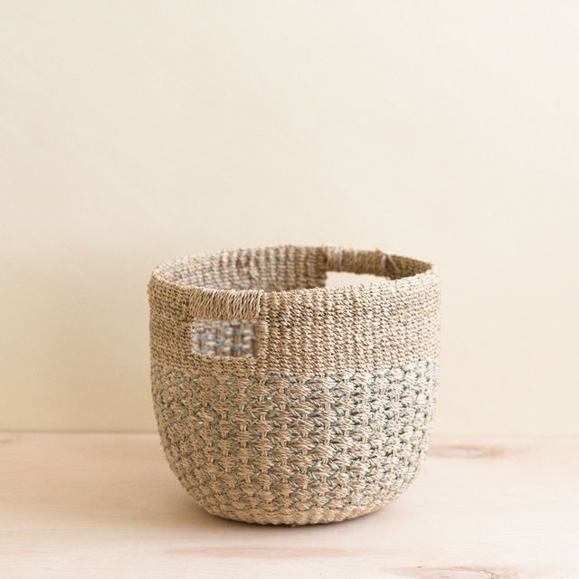 Grey Patterned Round Woven Basket - Handcrafted Bins | LIKHÂ